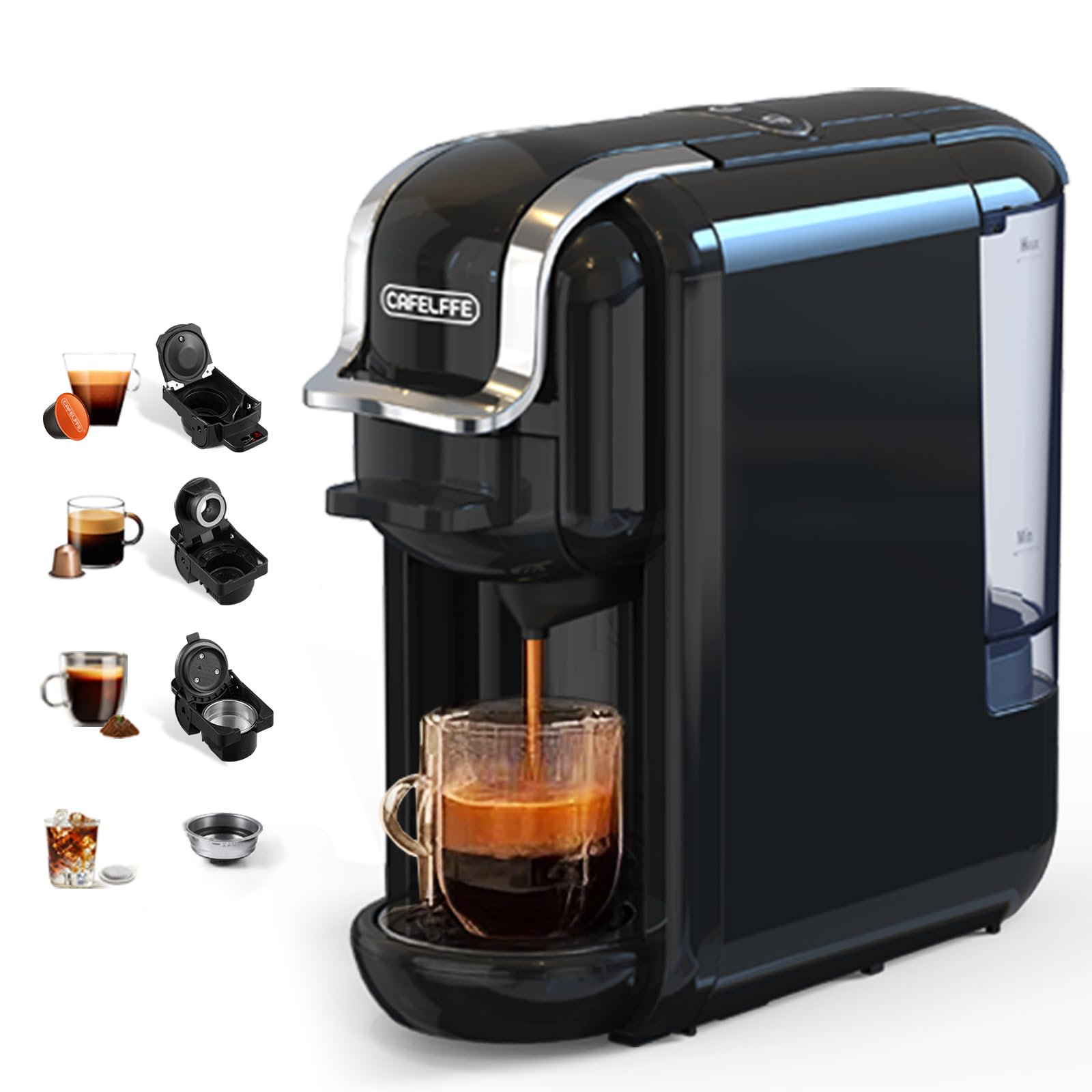 CAFELFFE MK-603 ekspres do kawy na kapsułki 4 w 1, 19 barów, do espresso na gorąco/zimno, kompatybilny z kapsułkami Nes Original/DG/44 mm ESE, do domu i biura