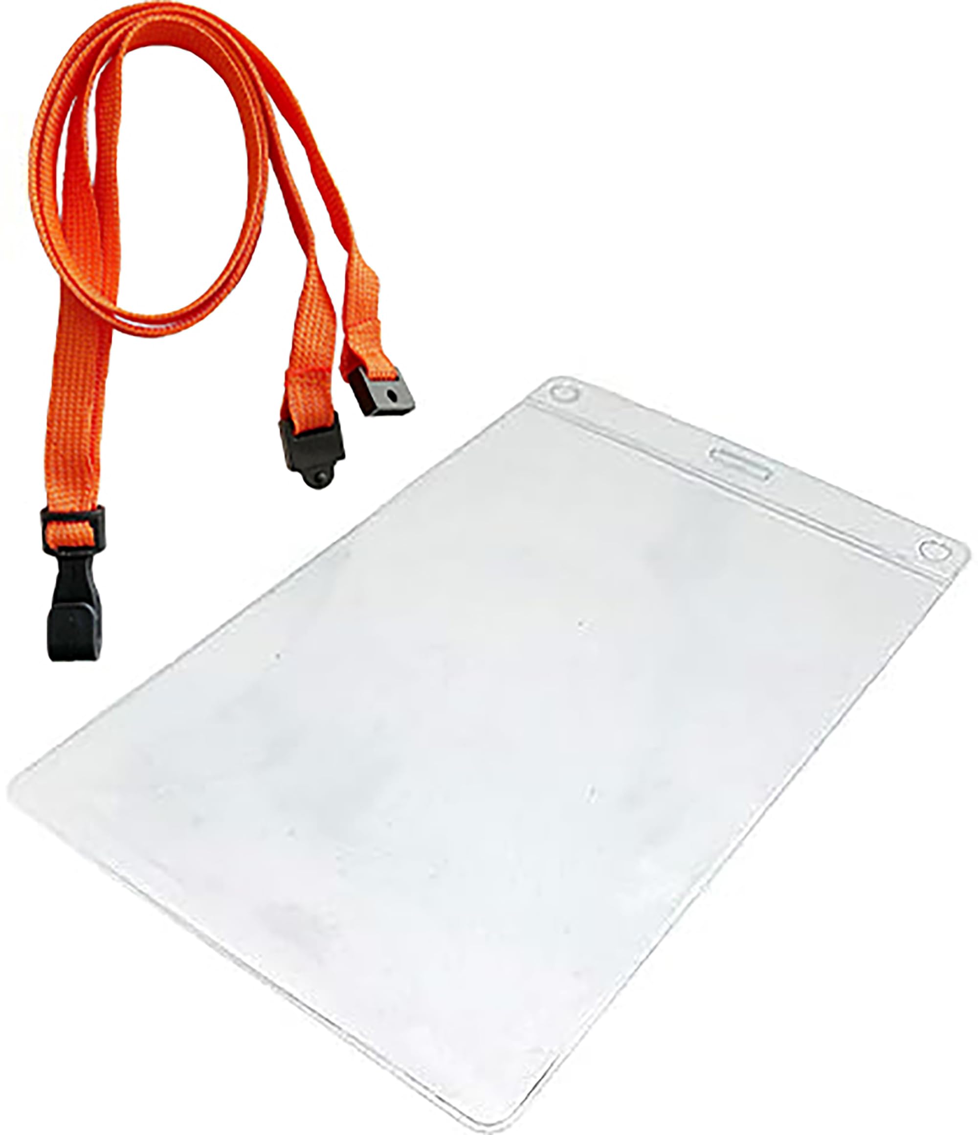A6 Clear Plastic Badge Pocket Name Tag Holder with Orange Plastic Clip Lanyard (Pack of 10) by PCL Media Ltd Clear ID Badge Pass Holder Name Tag A6 Size Insert Size 152 x 108mm