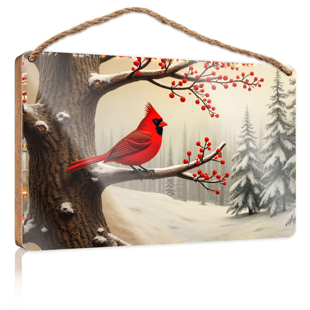 Bathroom Hanging Decor A Red Cardinal Perches On A Snowy Branch Adorned With Berries. Boys Bedroom Decorations Front Porch Decor Ideas(20X30CM)