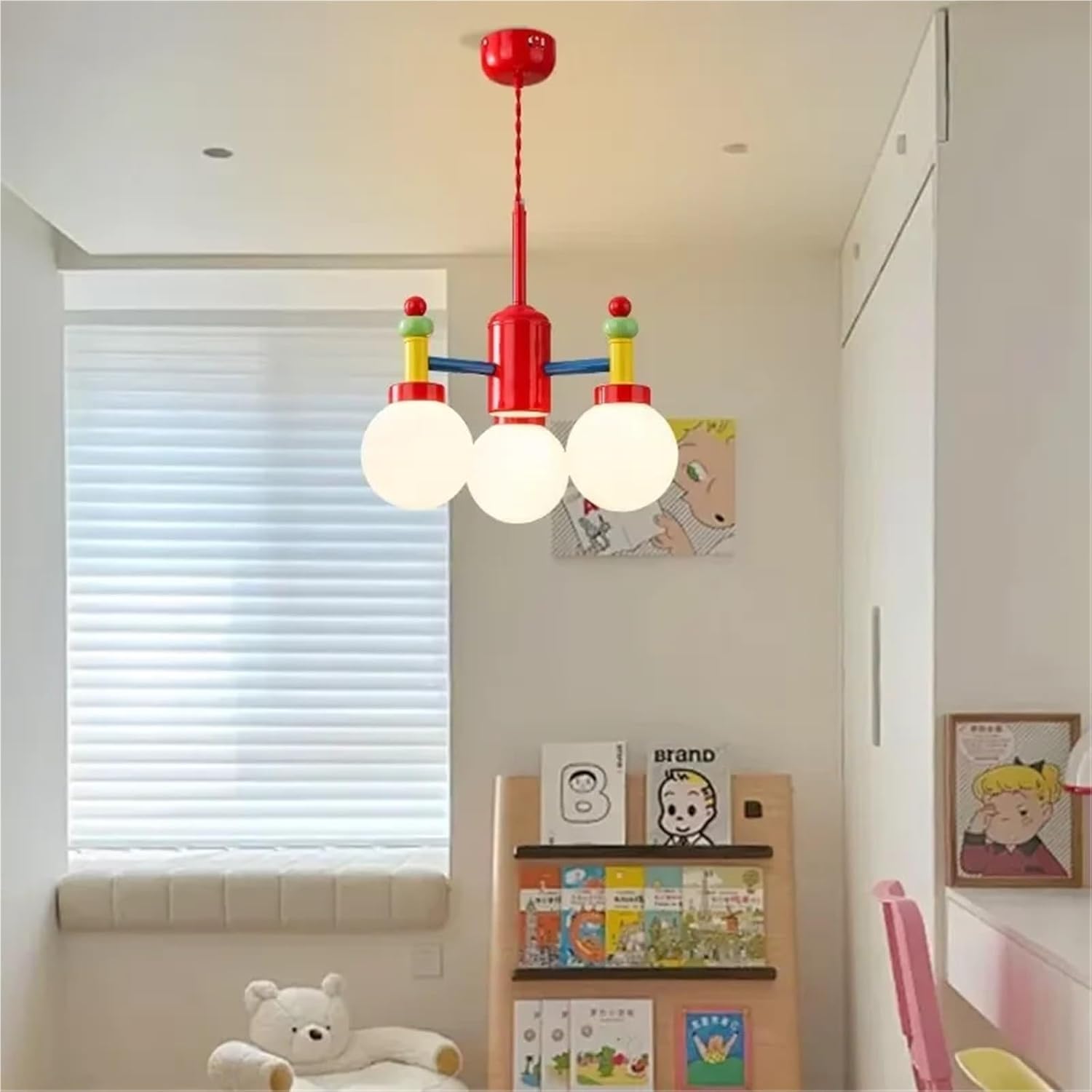 Colorful Wall Lamp Nordic Children's Bedroom Bedroom Pendant Lamp Creative Living Room Kid Room Hanging Lamp(Warm Light,3 Head)