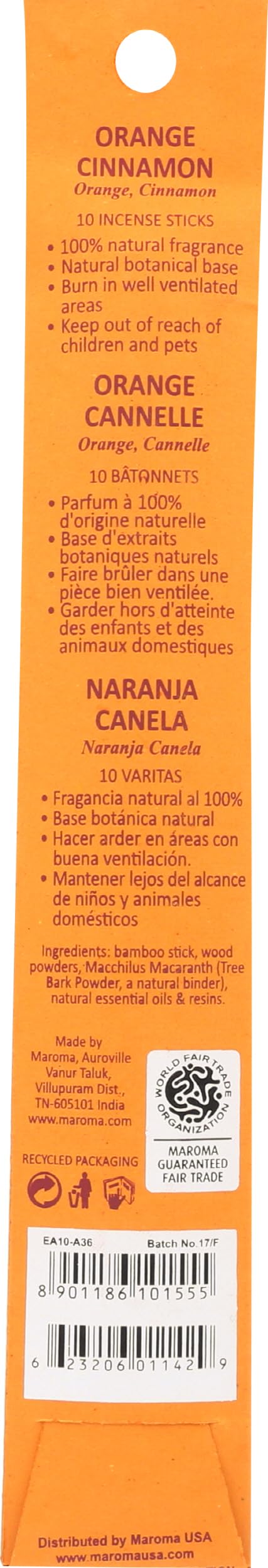 EDA - Bastoncini di incenso all'arancia e cannella, 10 pezzi