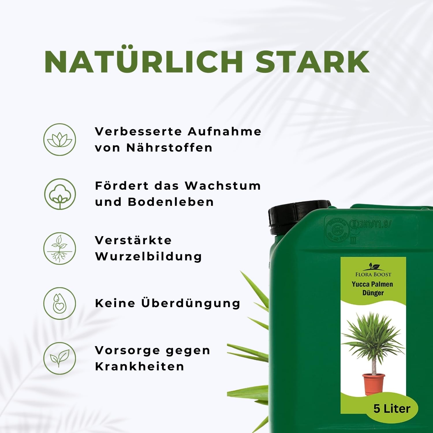 Konfitee Yucca Palmen Dünger Flora Boost 5000ml I Für bis zu 1000L Gießwasser I Zimmerpflanzen Dünger für Palmlilien I Flüssiger Blatt- & Wurzeldünger I 100% natürlicher Pflanzendünger