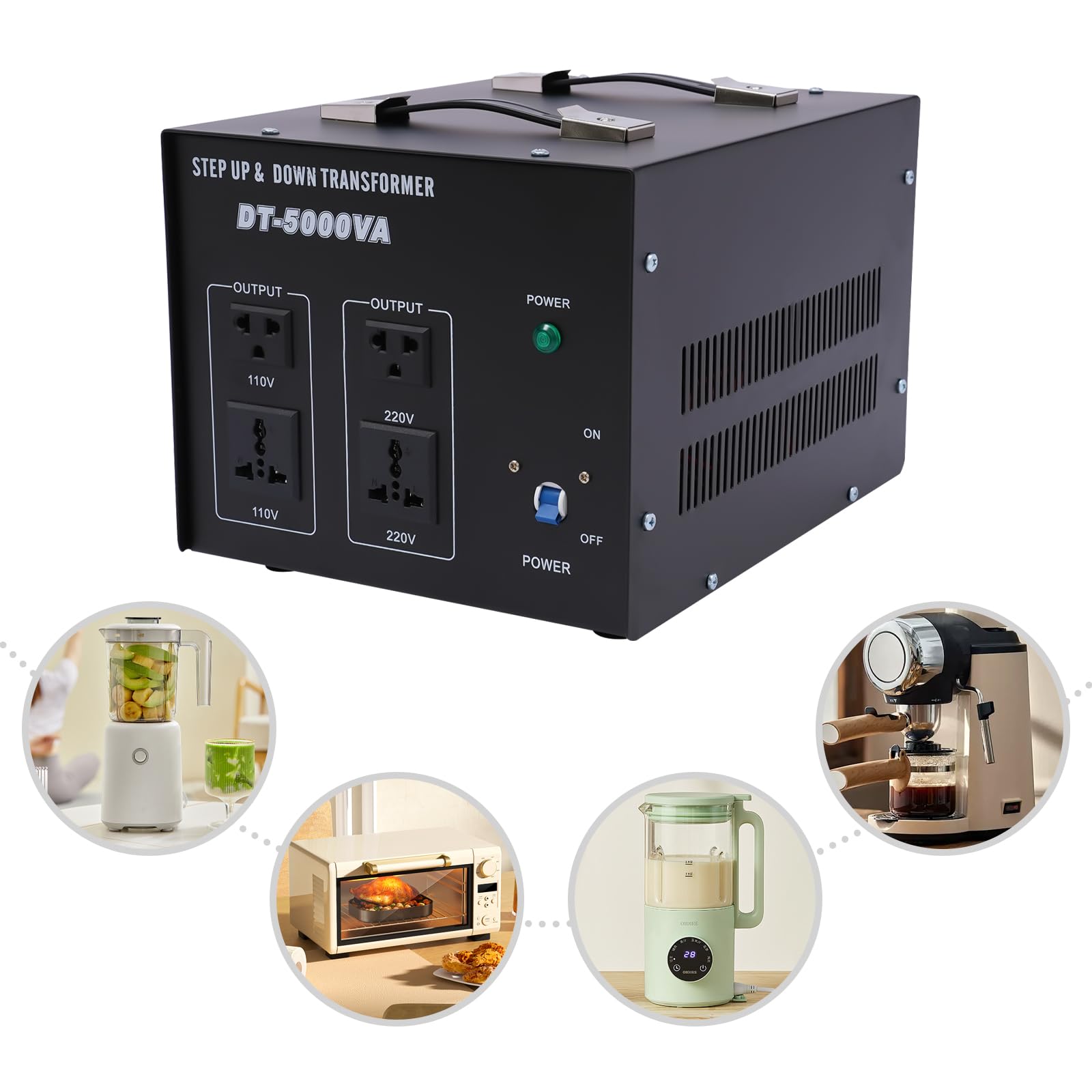 Trasformatore di tensione da 5000 W, EU UK USA, 110 V a 220 V, 220 V a 110 V Step Up/Down Voltage Converter con 4 prese per elettrodomestici