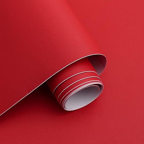 Miniatura 1 de Micpolo Papel tapiz rojo de 15.7 x 394 pulgadas, papel de contacto rojo, papel de contacto de color sólido, papel de contacto rojo mate para
