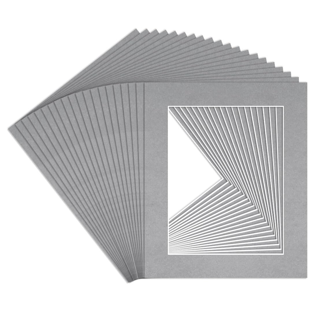 Procut Global 12x10" Silver Picture Mounts to Fit 9x7" Aperture - Precision Cut Cardboard Photo Mount - Ideal for Frames, Prints, Artwork & Certificates - Sizes & Colours Available - 20 Pack