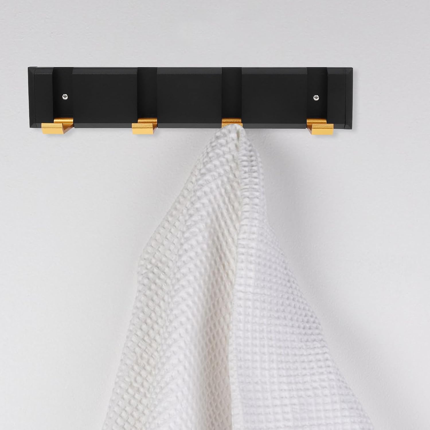 SEWACC Space Saving 4-Hook Folding Aluminum Alloy and Abs Wall Mounted Coat Rack, Versatile Towel Hooks for Bathrooms, Modern Stylish Hanging Hook for Door or Wall Organization