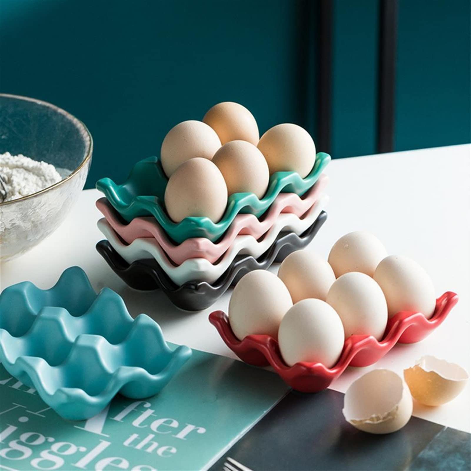 Bandejas para Servir Almacenamiento de Huevos Útil Portahuevos de cerámica Que Ahorra Espacio Fácil de Limpiar Portahuevos Rectángulo Rectángulo Útil Bandeja para Huevos (Rojo)