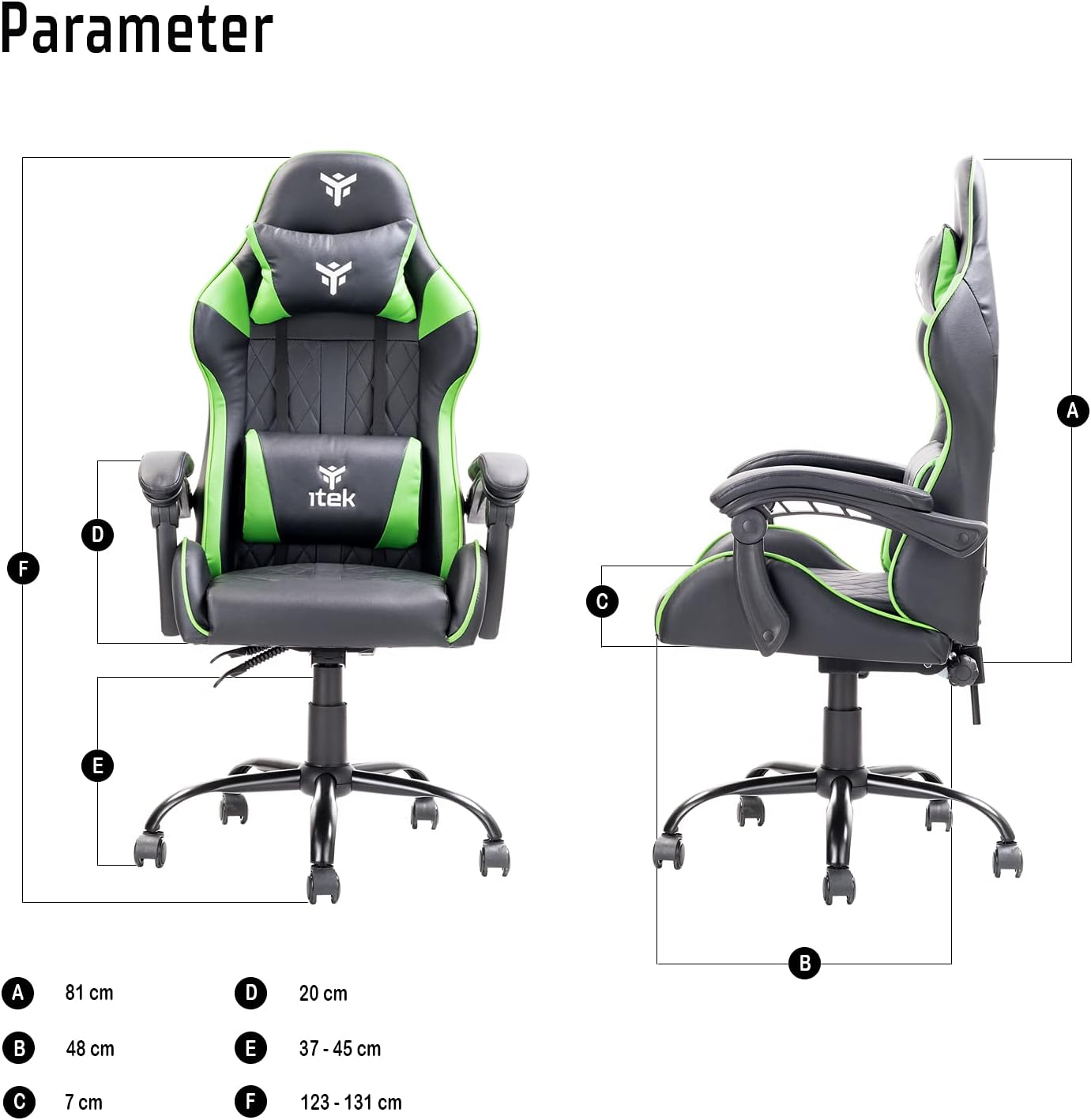 iTek Gaming Chair Rhombus PF10 PVC Black - Green, Regular