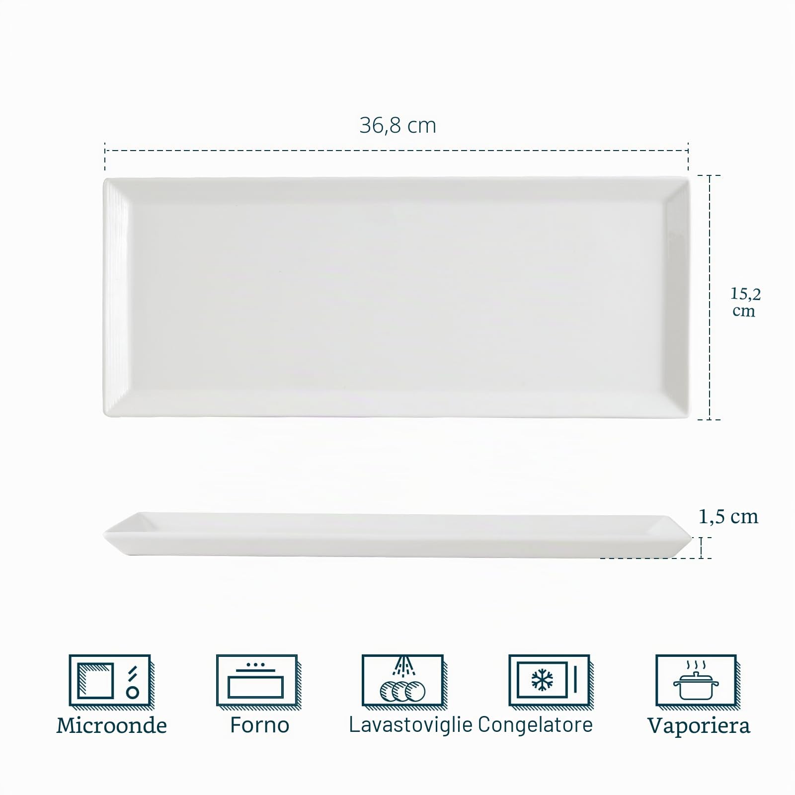 DOWAN Grandi Piatti da Portata Rettangolari - 36,8 x15,2 cm Piatti in Porcellana, Piatti da Portata Bianchi per Carne, Antipasti, Cibo, Dessert, Sushi, Feste, Bianco, Set da 4