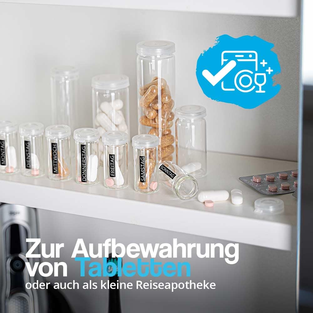 Tuuters 100x Tablettengläser mit Schnappdeckel, Rollrandflaschen aus Laborglas für Tabletten (75 x Ø24mm)