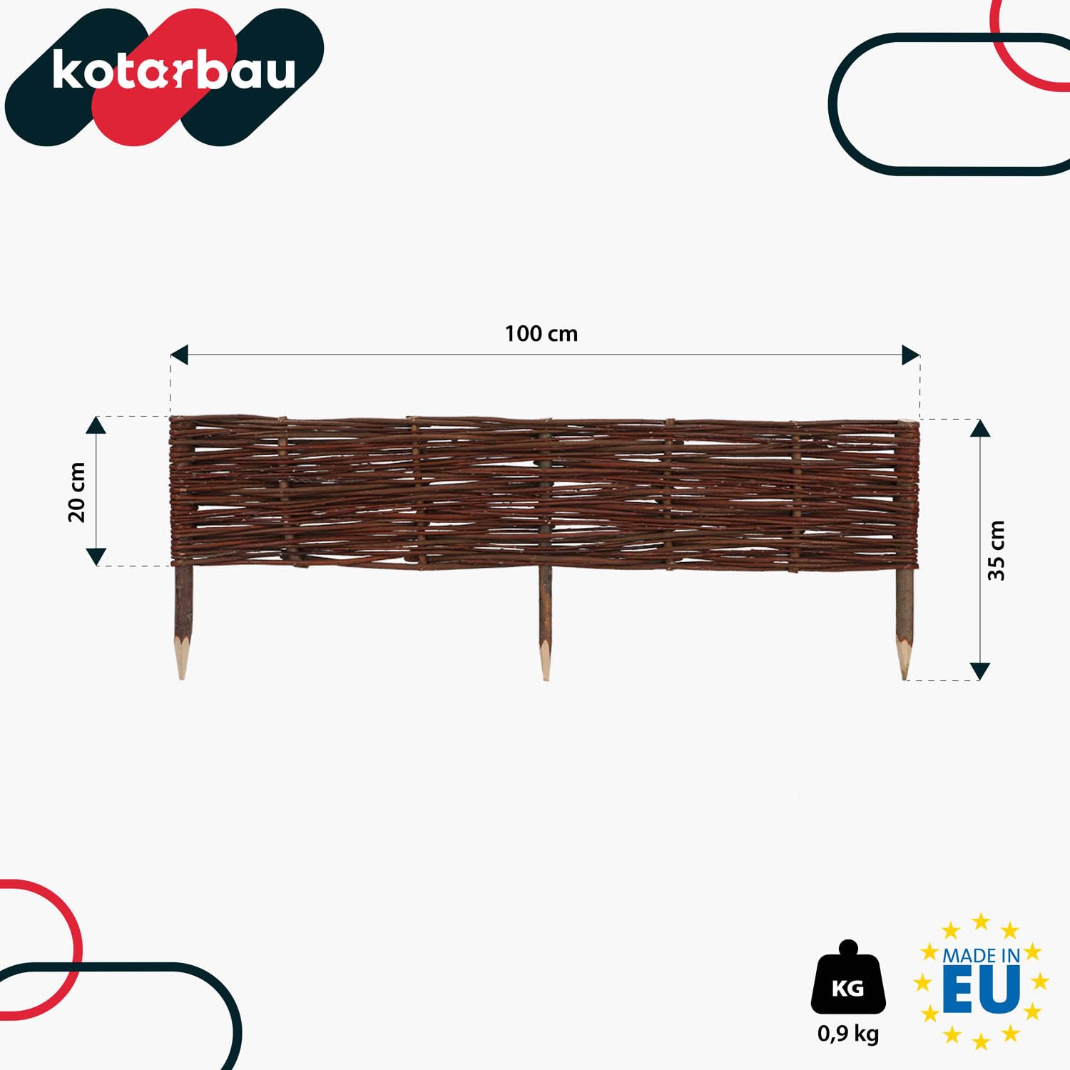 KOTARBAU® 5er Set Beeteinfassung - 100 x 20 cm - Weidezaun - Beetumrandung aus Weide - Beet Zaun - Mini Steckzaun - Abgrenzung für Blumen- & Kräuterbeet - Garten Deko - Weide - Braun