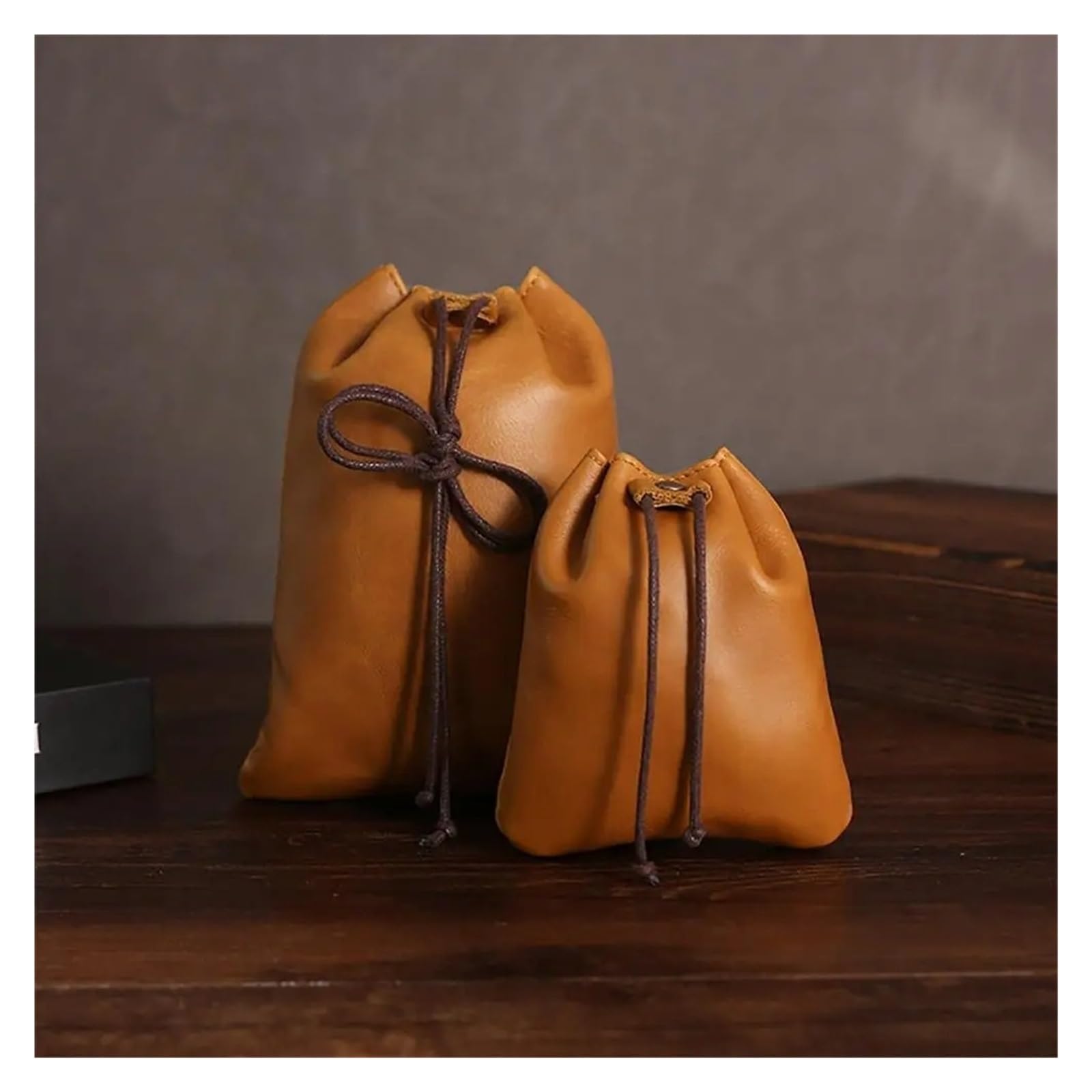 Sacchetto in Pelle con Coulisse Portafoglio Portamonete Borsa portaoggetti con Coulisse in Ecopelle in Pelle | Brown L