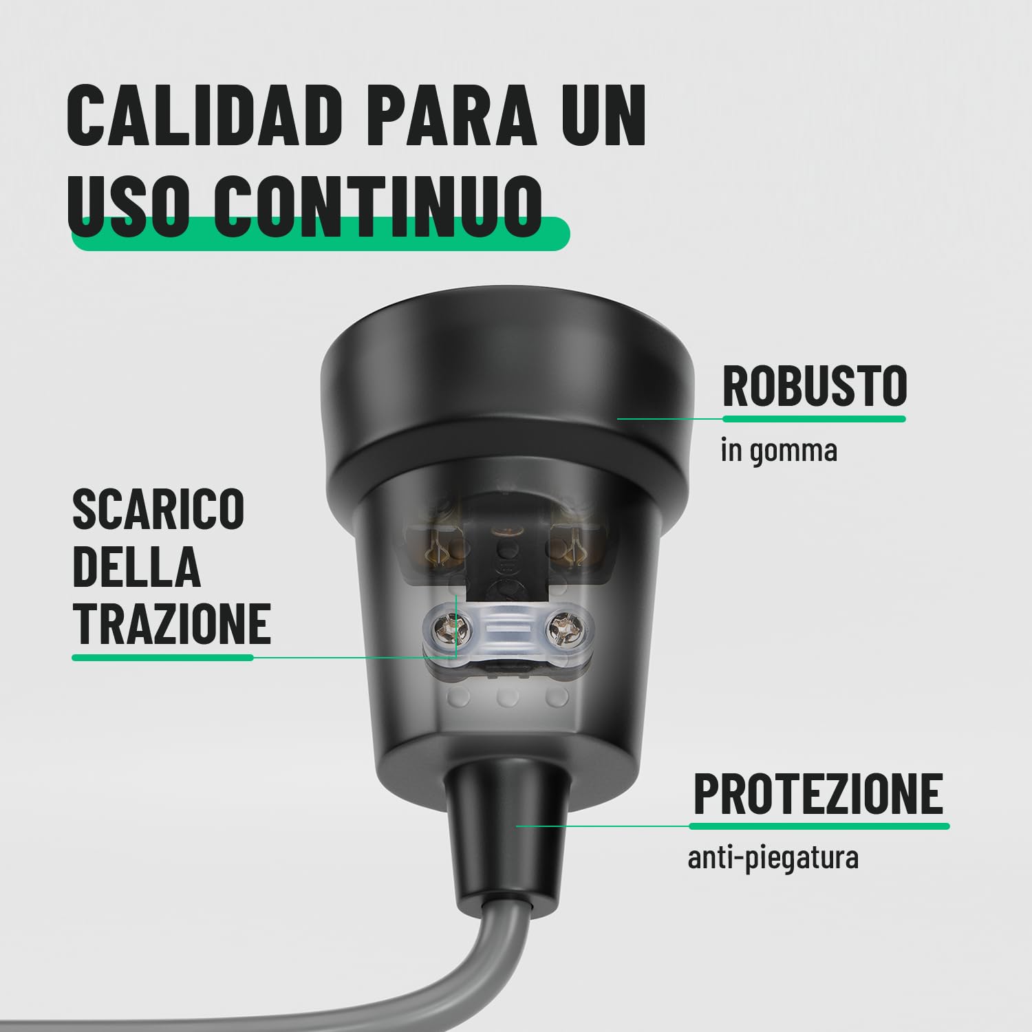 greate Spina di contatto di messa a terra, accoppiamento - Spina di contatto di messa a terra in gomma - Accoppiamento con protezione antipiega, 2 poli, 250V, 16A, 3,7kW, IP44