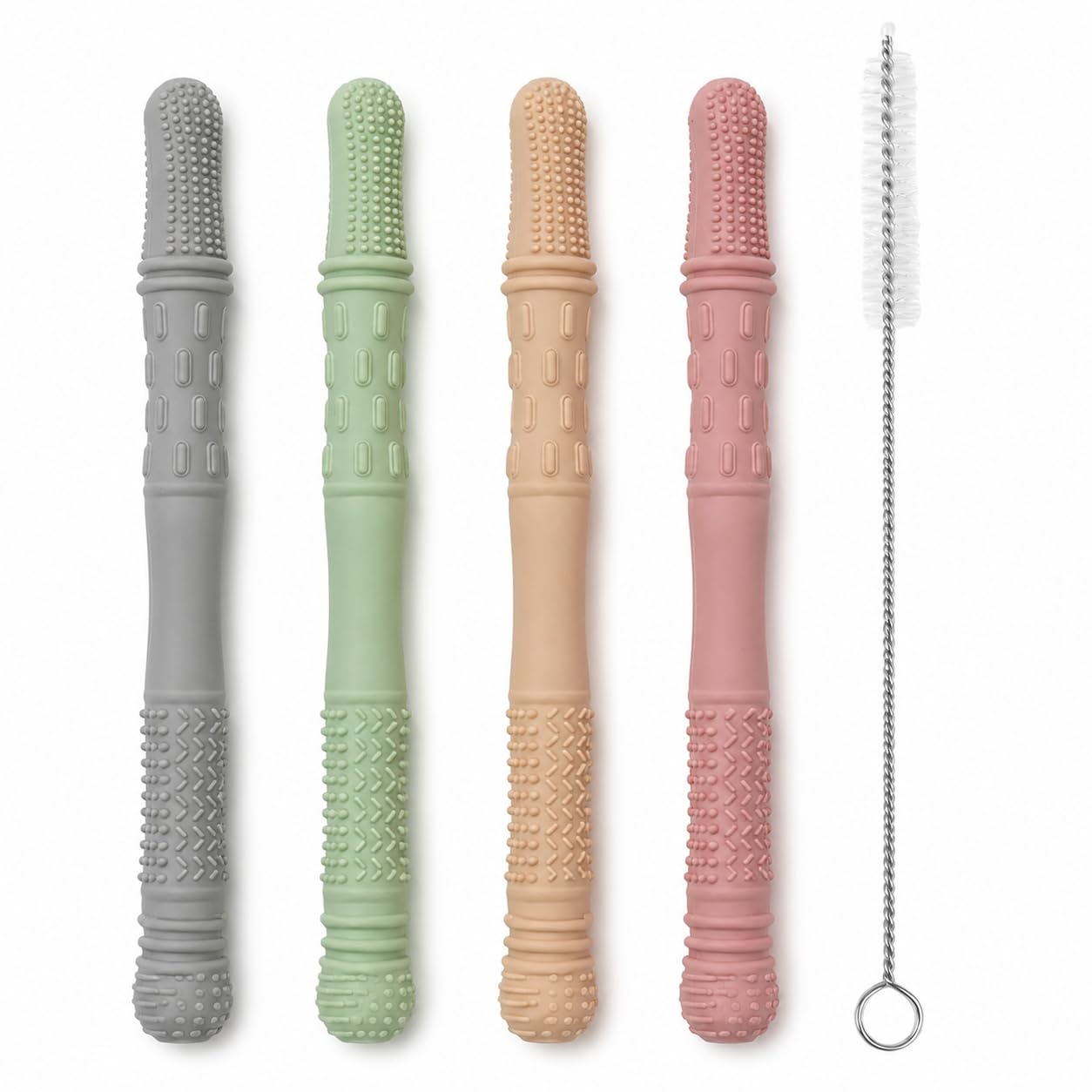 4 Pièces Jouet Sensoriel En Silicone, Refroidissant Chewy Tube avec 2 Brosse, Facile À Nettoyer, Motricité Pour Nourrissons Et Tout-petits, Allaitement, Mordre, Jouets À Mâcher En Silicone, Chewy