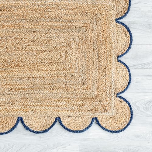 Tapete decorativo de yute natural con borde azul 2x3 miniatura 4