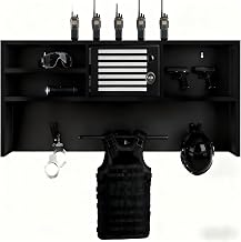 Lockable Law Enforcement Gear Rack, Wall Mounted Vest Hanger with with 2 Hooks & Safety Lock & Heavy Duty Bracket, for Law Enforcement Gear, 100LB Capacity, Iron Frame (Wall Mounted Police Gear Rack)