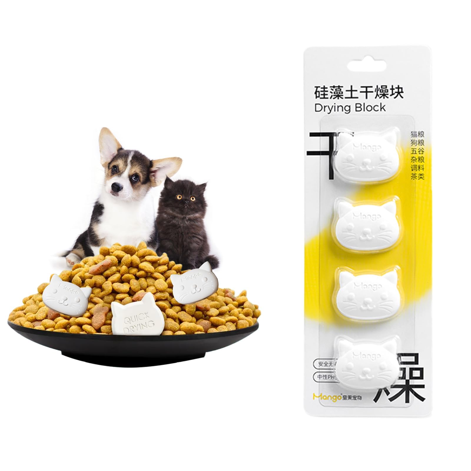 MANON ROSA Moisture Absorbers for Pet Food Storage: Food-Safe Diatomaceous Earth Drying Blocks, Washable & Reusable Humidity Absorber Cat Dog Small