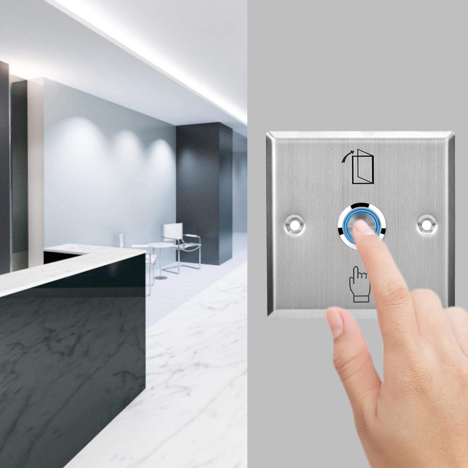 NO/NC/COM 86 * 86mm / 3.4 * 3.4in pour Bouton de Sortie, Bouton de Porte Durable, Interrupteur de Porte