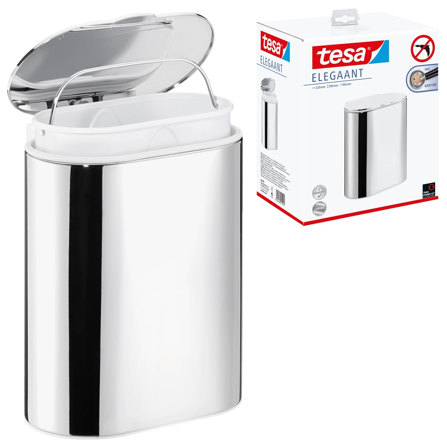 Cubo de basura para baño tesa sin taladro de acero inoxidable cromado