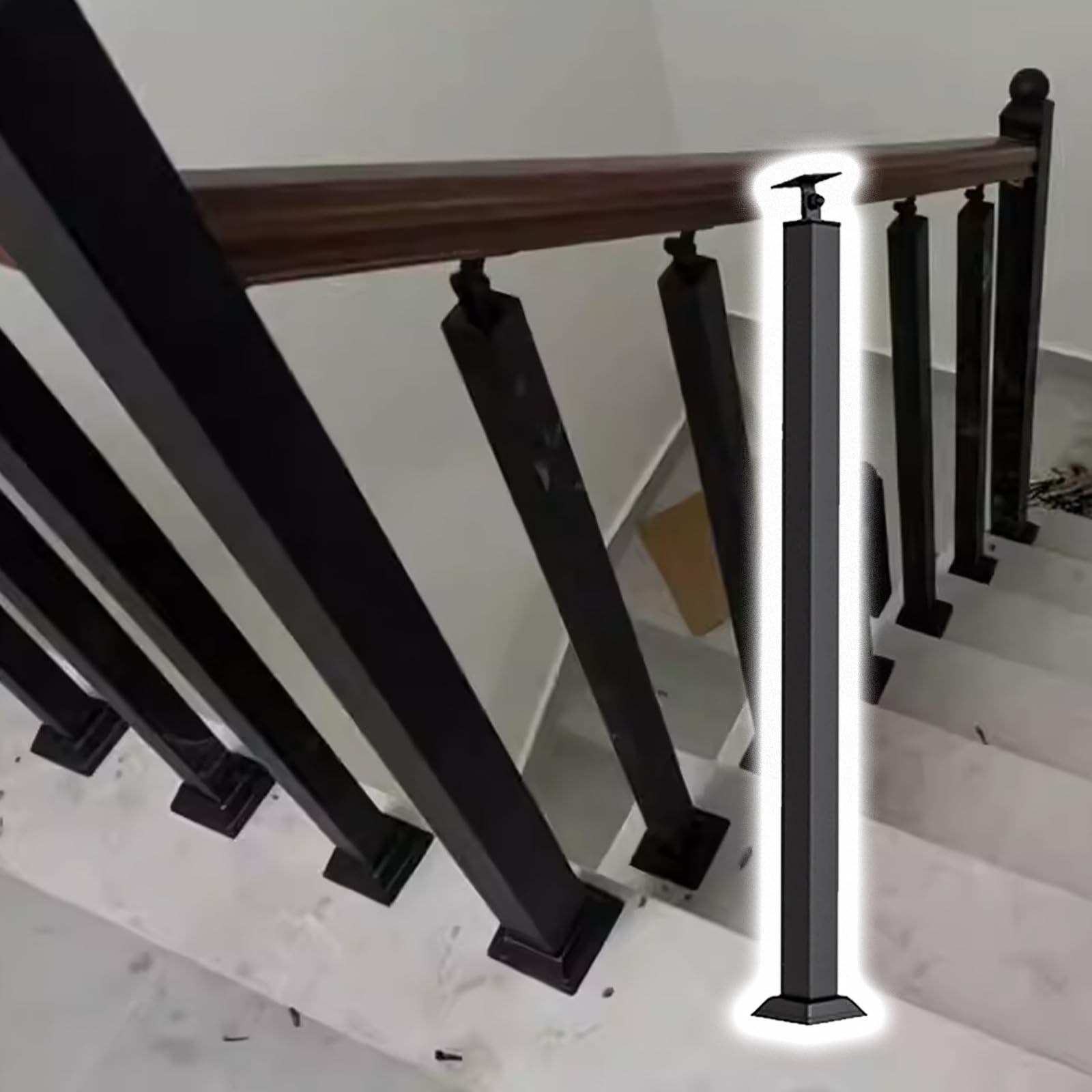Mlyaye Black Stair Handrails Balusters Columnar Short, Square Tube Design Iron Staircases Banister Post Stairway Steps Support Rod For Level/Slope Staircases(,H-95Cm/37.4In)