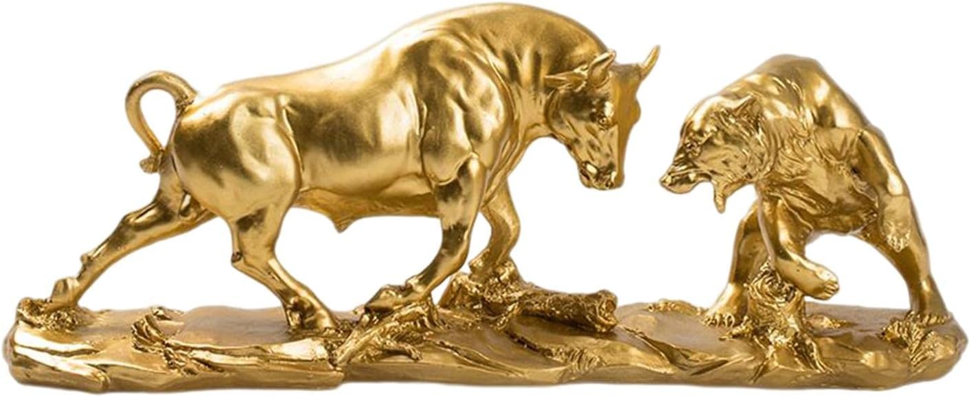 CALANDIS® Resin Bear and Bull Statue Ornament Animal Sculpture for Bookcase Decor Gift