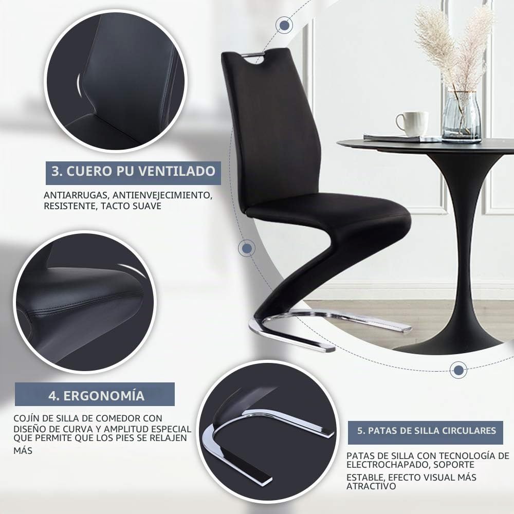 JIEXI Silla de Comedor Original de Sirena, para Adultos escandinavos, sillas de Escritorio de Ocio, Creativas de Piel, Barra de Arte (2 sillas Negras)