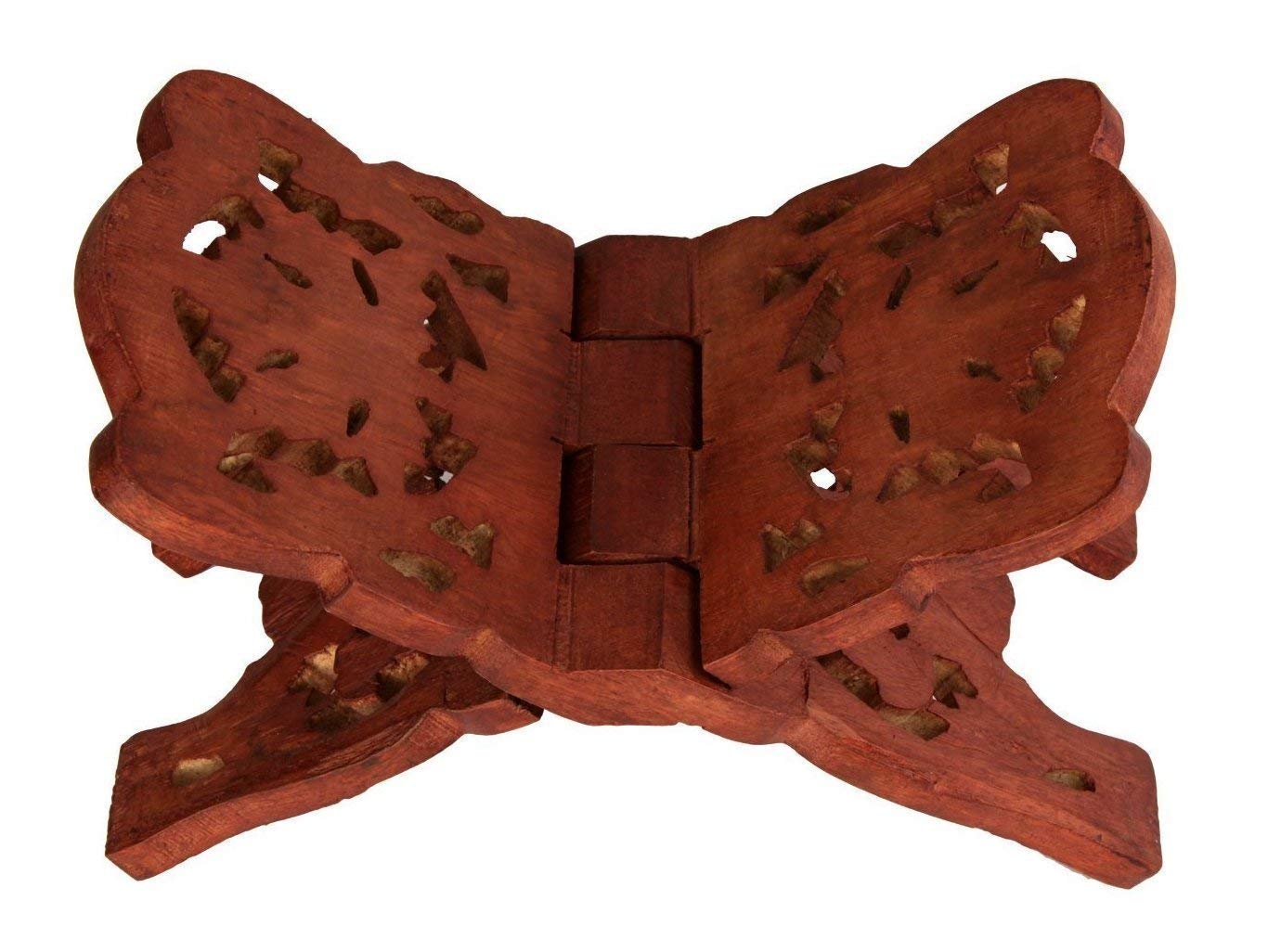 Aheli Handcraft Wooden Book Holder Display Stand Folding Religious Prayer Free Reading Stand with Intricate Carvings