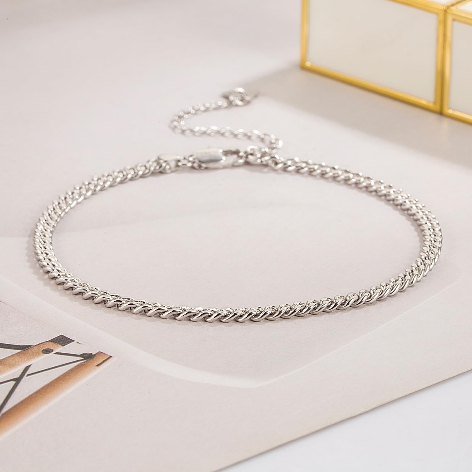 Dankadi 925 Sterling Silver Anklets Bracelet Women/Men Waterproof Simple Durable Chopin Chain/Cuban Link/Figaro/Box/Twist Rope Chain For Beach Foot Jewelry Gift - Image 5