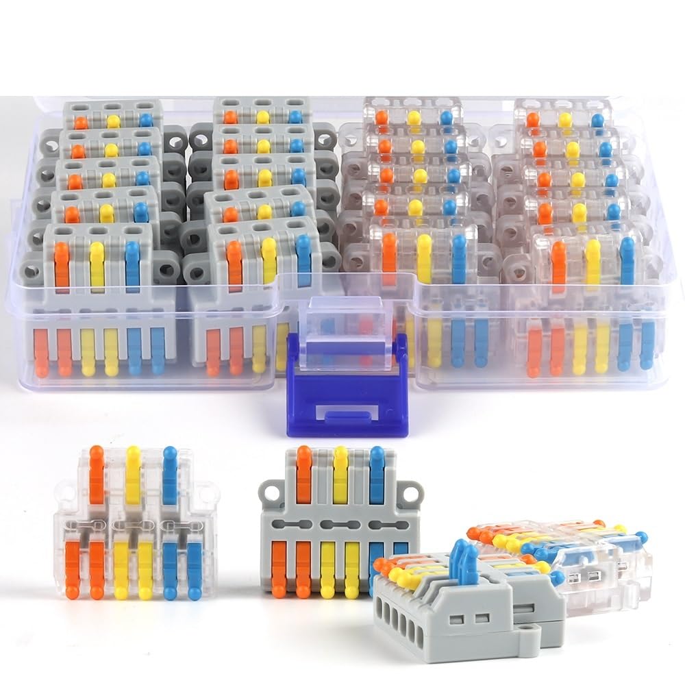 Wire Connectors 3 in 6 Out with Lever Quick Electrical Cable Splicing Terminal Block Push-in Conductor Wiring Nut Connector(D3-6T Box-Tools)