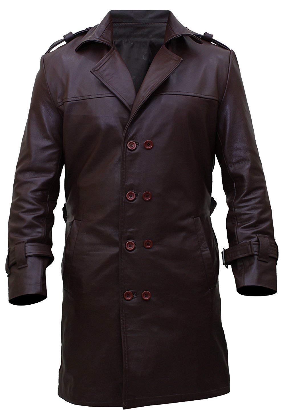 Fashion_first Men's Brown Rorschach Watch Jackie Earle Haley Leather Trench Coat Xl
