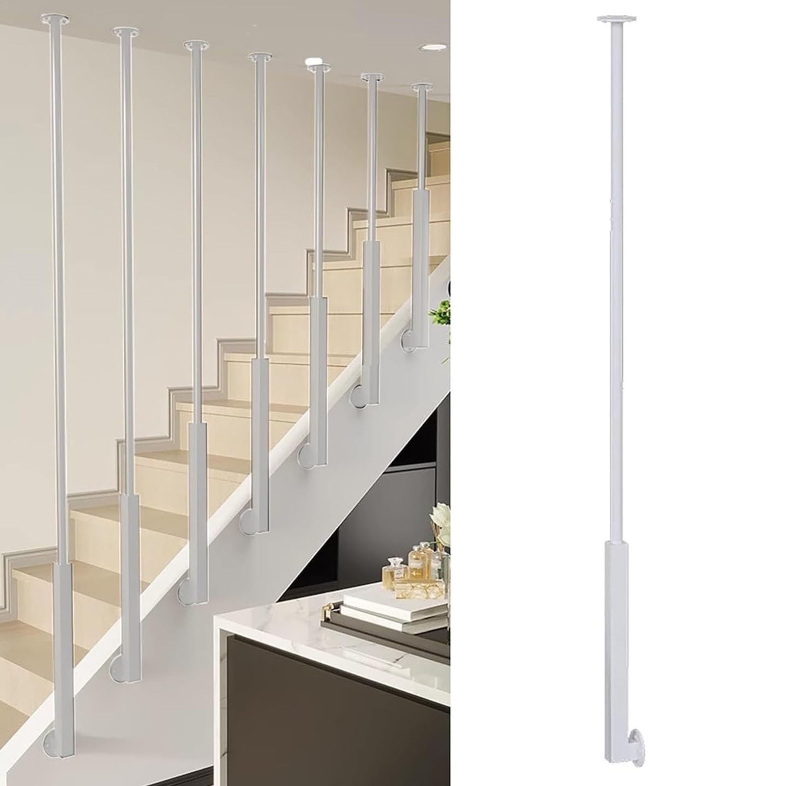 JOUFNING Wall Handrail - Industrial Pipe Balusters Pot, Metal Iron Handrails for Indoor Steps, Safety Grab Rail Support, for Loft Porch Corridor Villa(White,3.1ft/95cm)