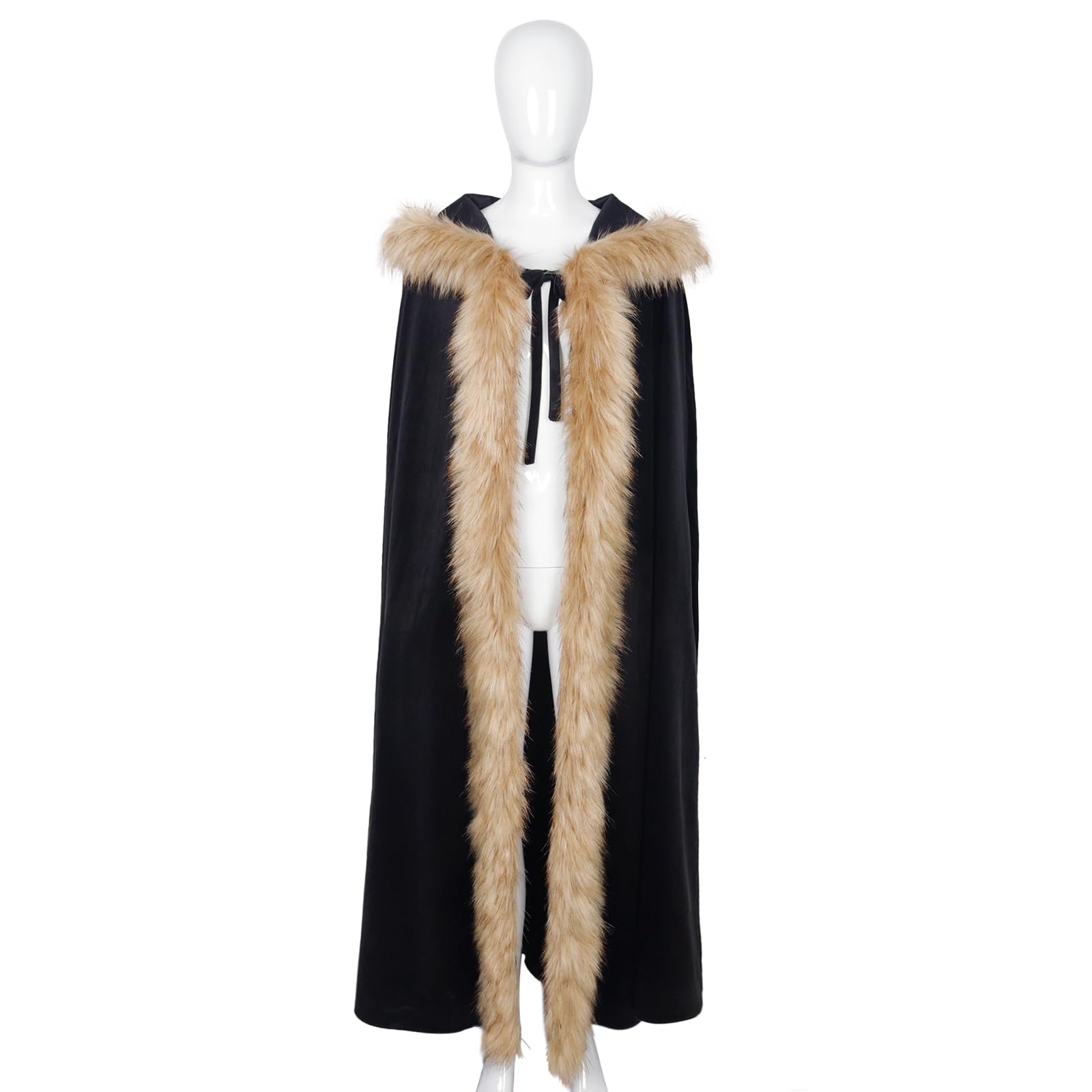 keland Wikinger Fell Umhang Samt Kapuzenumhang Mittelalter für Halloween (Schwarz)
