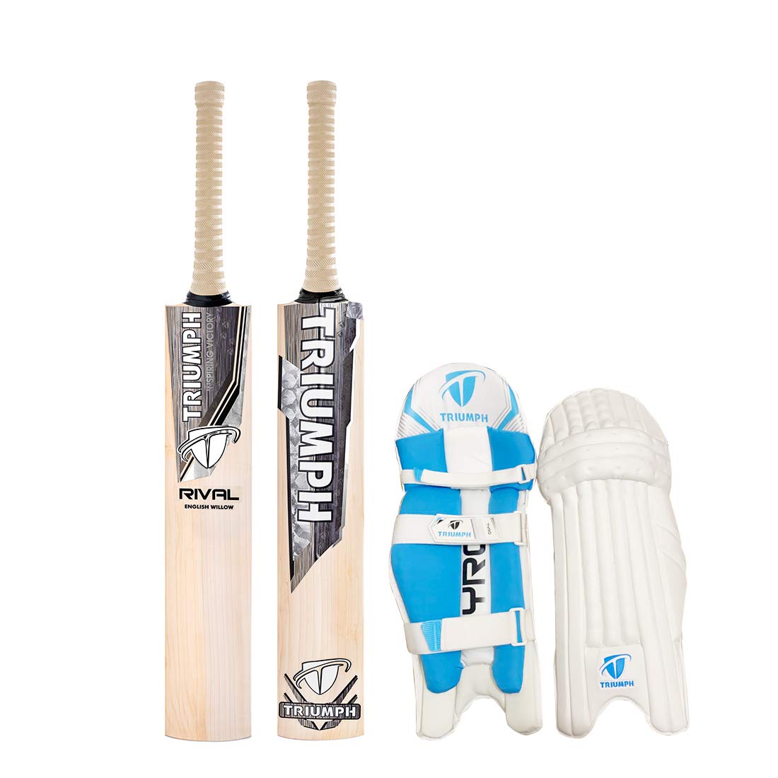 Triumph Rival English Willow Multicolour Cricket Bat Mens AndTyro Batting Legguard R/H