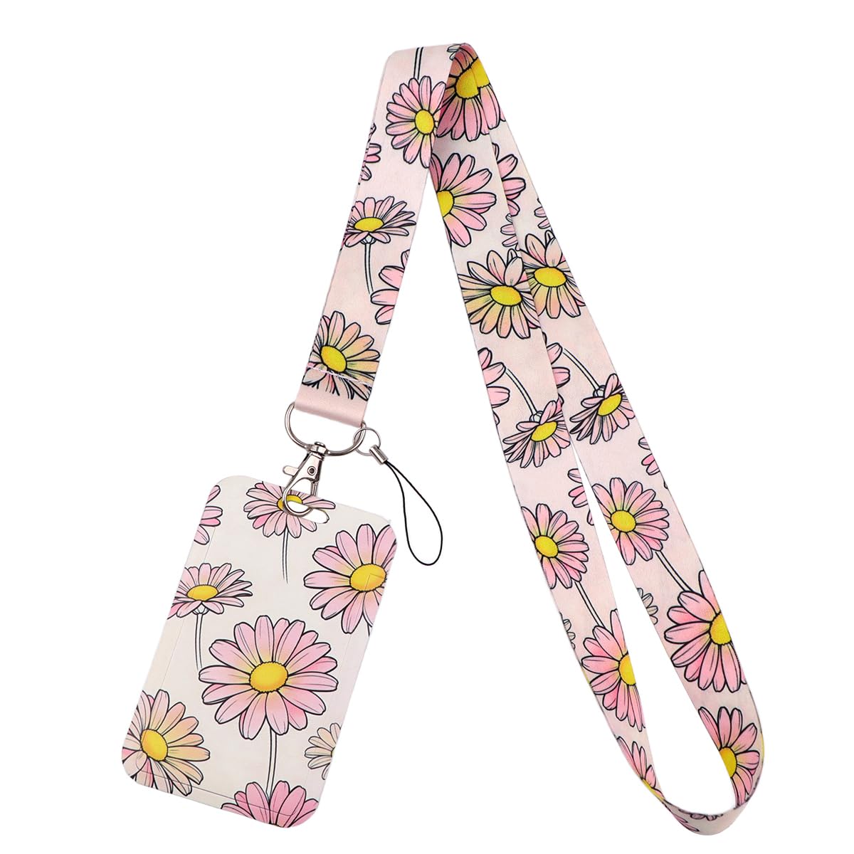 Cute Pink Daisy ID Card Holder Lanyard Flowers ID Badge Holder Lanyard for Neck for Keys Name Tag ID Holder for Women Girls Kids Teachers Staff, Office & School — image 1