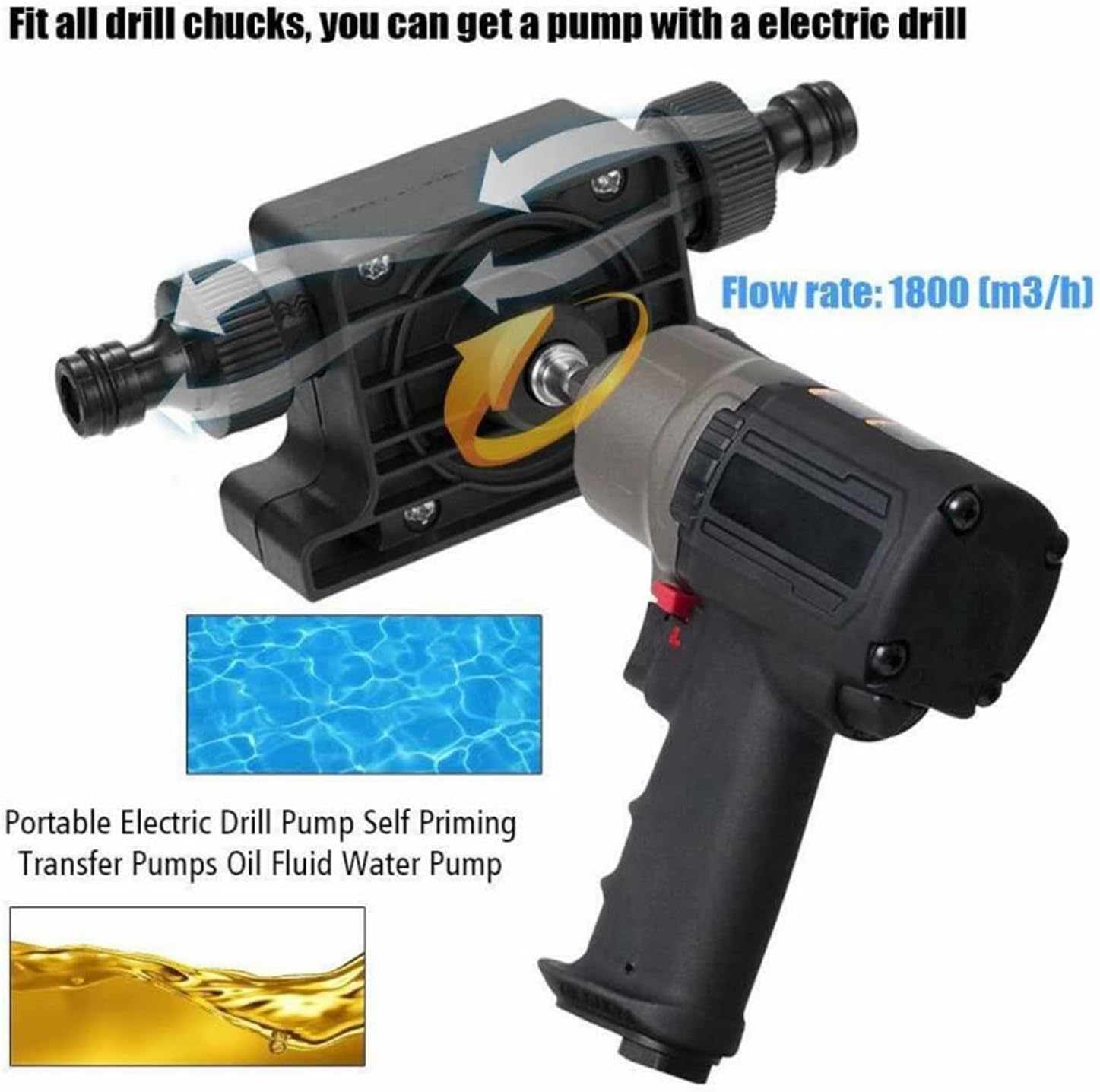 Mini Submersible Portable Electric Water Pump Portable Electric Drill Pump Oil Fluid Water Mini Hand Self-priming Liquid Transfer Pumps Home Garden Outdoor Tool