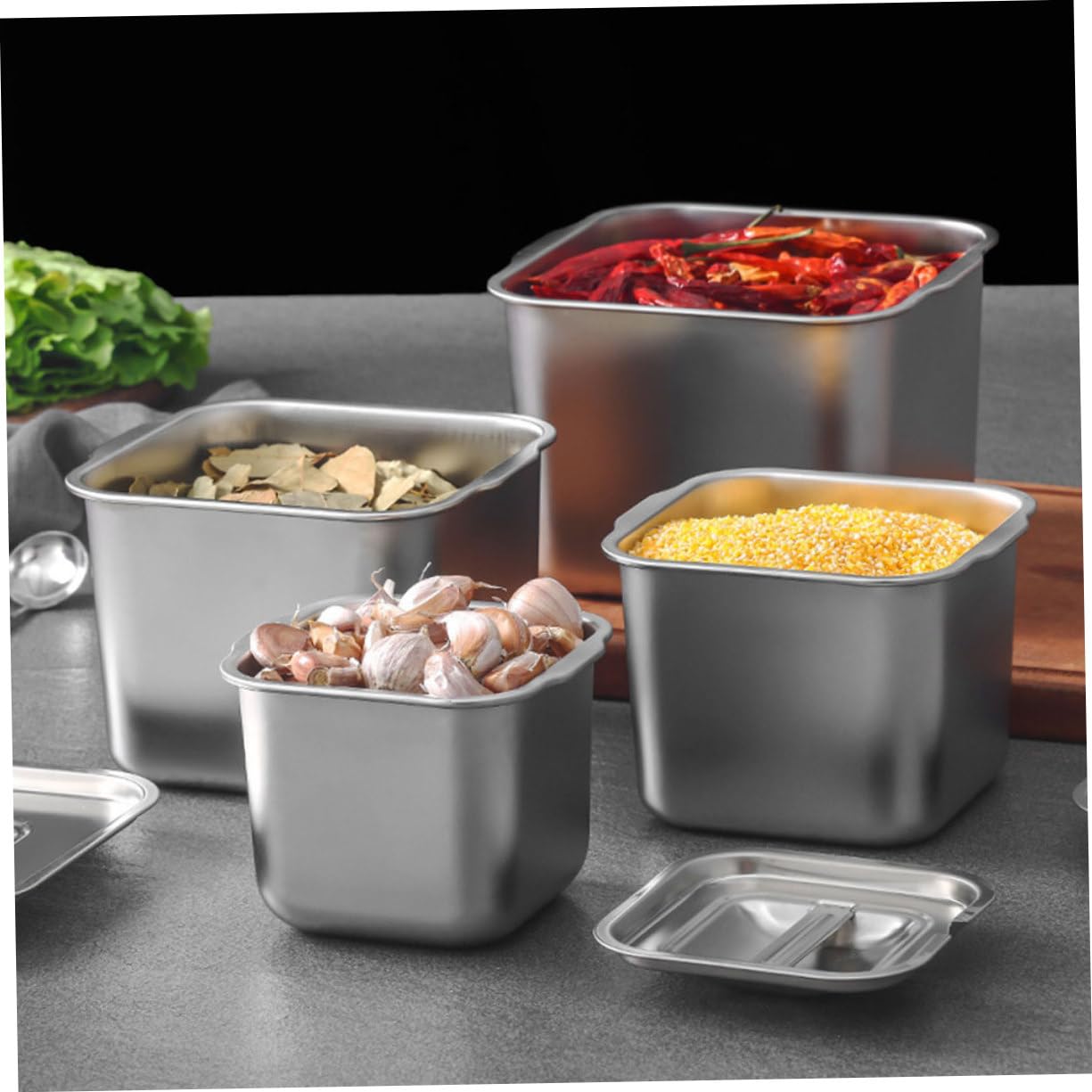ABOOFAN 4 Stück Gewürzbox aus Edelstahl stainless steel ausstecher rentier Zuckerhalter Vorratsglas für Gewürze Fass kleine Werkzeuge Lagertank Vorratsdose Rostfreier Stahl