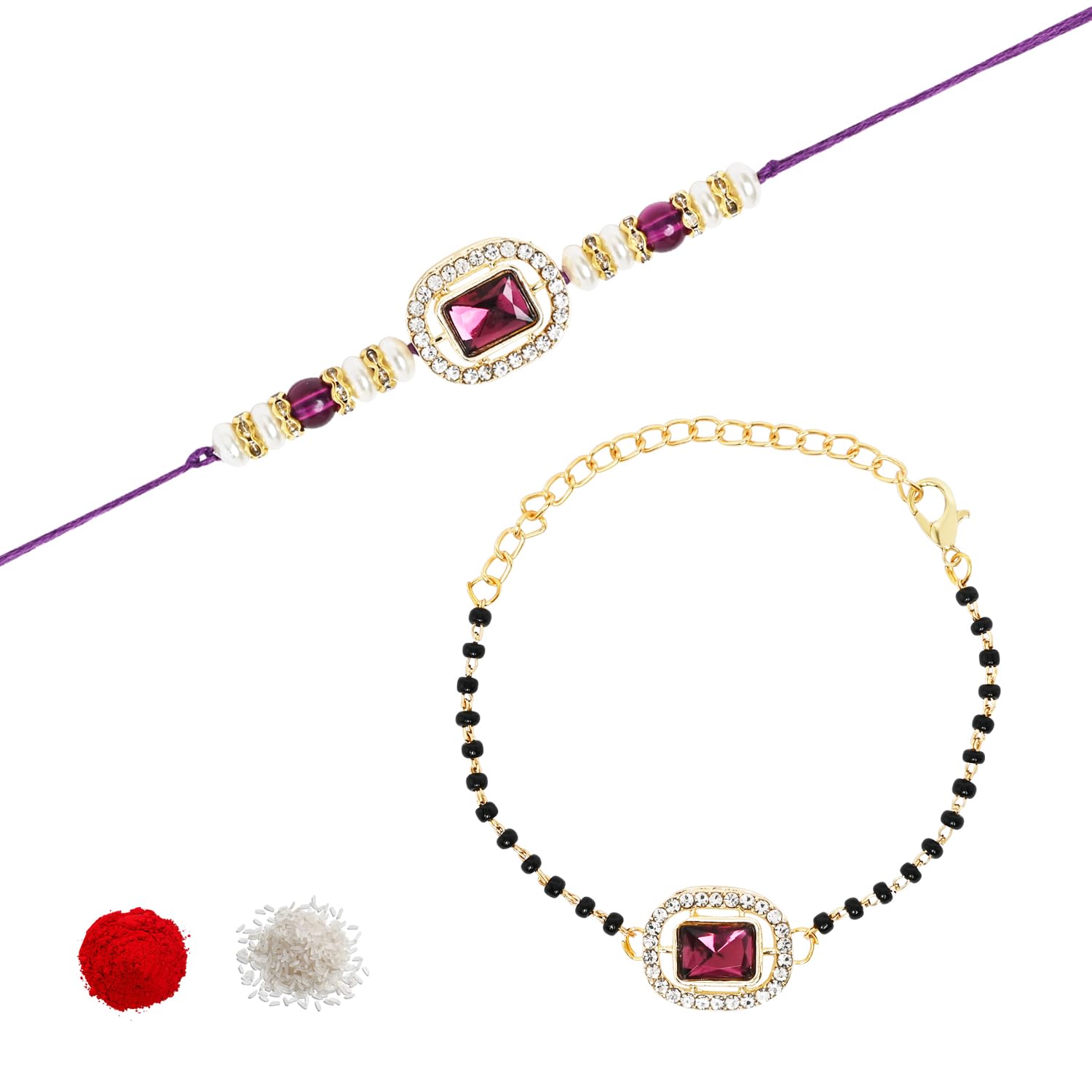 I Jewels Designer Kundan Pearl Hanging Bhaiya Bhabhi Mangalsutra Bracelet Rakhi Set With Roli Chawal & Rakshabandhan Card For Unisex Adult(R166-CO) (Wine) (B0D7CX872Z) Amazon Price History, Amazon Price Tracker