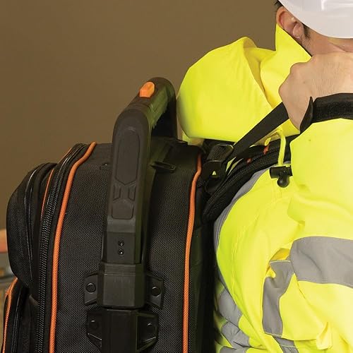 Miniatura 8 de Klein Tools 55604 Mochila para herramientas rodante, bolsa de herramientas con 28 bolsillos, mango retráctil resistente, interior de almacenamiento
