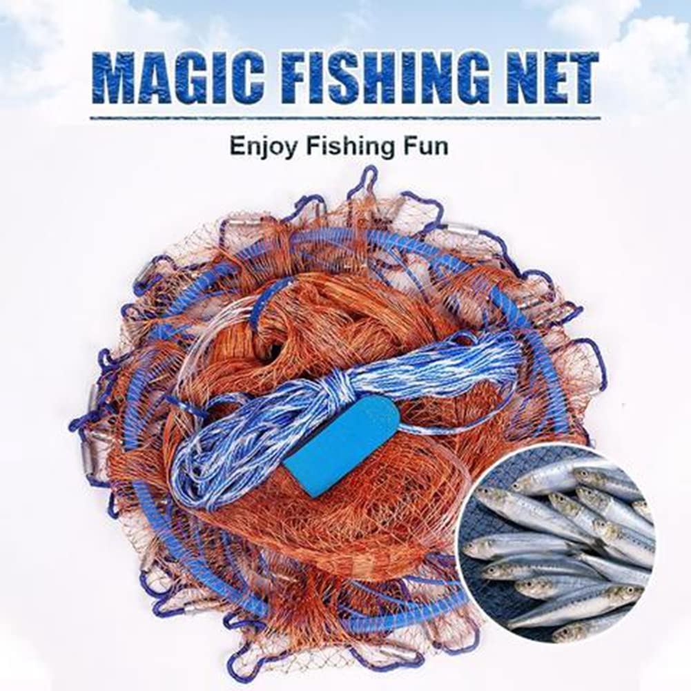 Ejoyous Angelnetz, Tragbares Nylon-Mesh-Wurfnetz, Angelgerät-Zubehör mit Platte für Süß- und Salzwasser-Köderfallenfische (Reifenlinie – Anhänger aus 240er Stahl)
