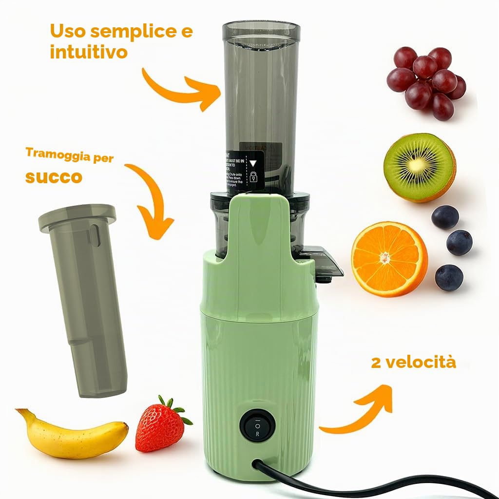 Zuminstant Compact - Spremiagrumi elettrico (Slow Juicer): spremuto a freddo, ricco di sostanze nutritive, frullatore senza schiuma, risparmio di spazio, elegante e versatile - per frutta e verdura