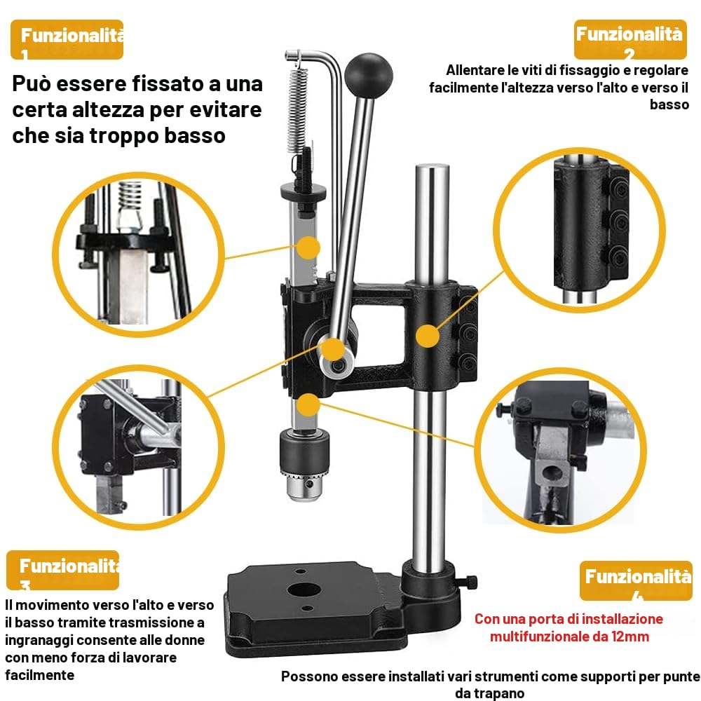 Macchina per pressa a mano Pressa Manuale Punzonatrice Torchietto Punzone con Mandrino per Fori Goffratura Tacca in Pelle Alluminio Plastica Legno, Pressione mas: 160kg, Nero
