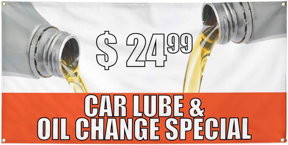 Vinyl Banner Multiple Sizes $ 24 99 Car Lube & Oil Change Special Business Outdoor Weatherproof Industrial Yard Signs White 4 Grommets 16x40Inches