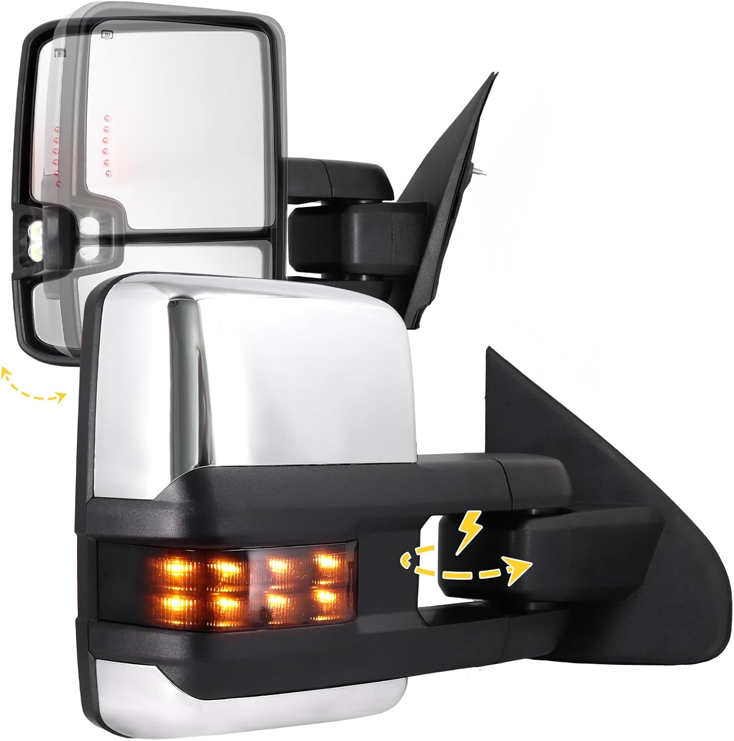 Sanooer Power Folding Chrome Towing Mirrors Compatible with 2014-2018 Chevy Silverado GMC Sierra 1500 2500HD 3500HD with Turn Signal Running Light Heated Mirror Pair Set