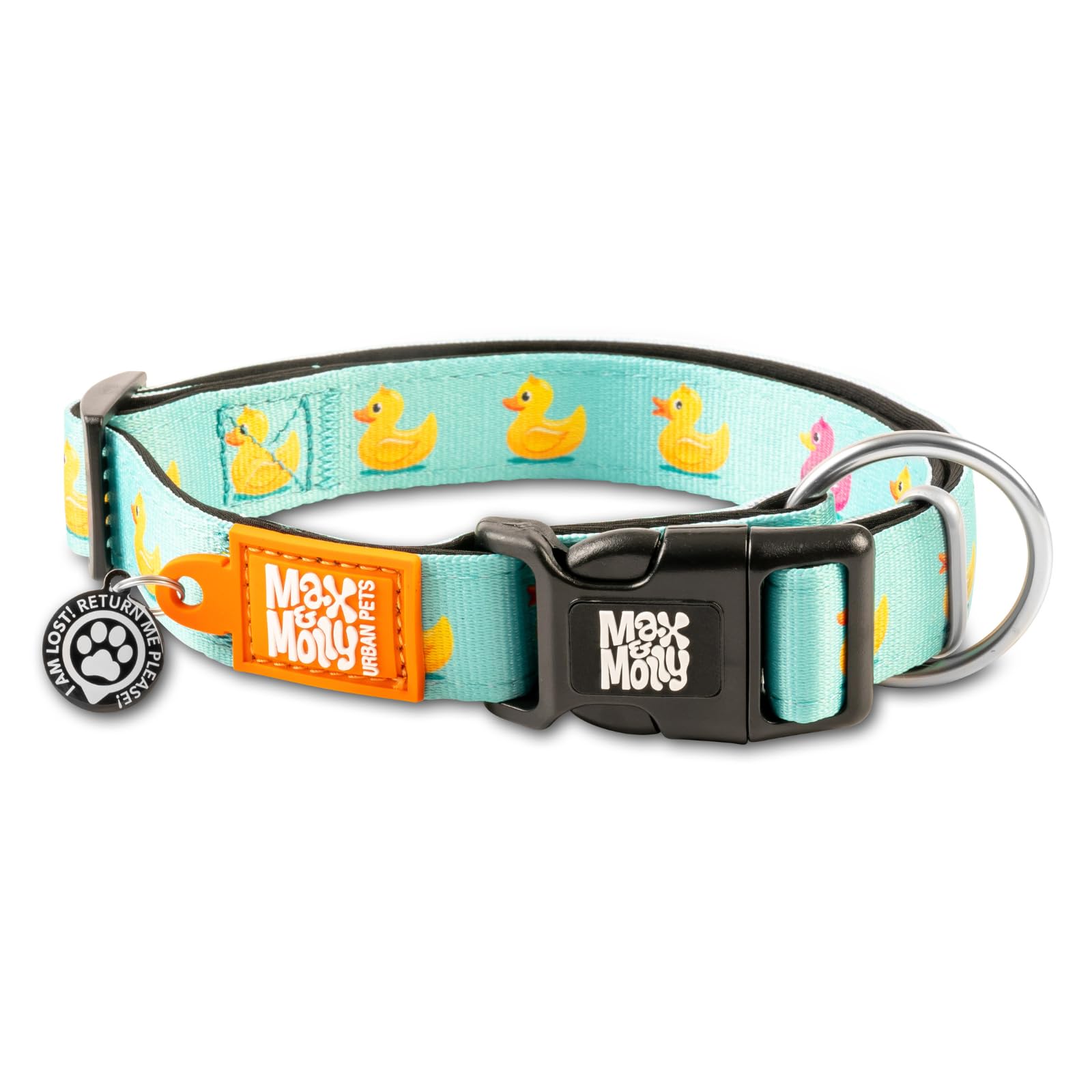Max & Molly Smart ID Dog Collar with Gotcha! Safety Tag with QR Code & Custom Profile Pet Collar, Soft Padded Neoprene Waterproof, Ducklings, XS (22.5