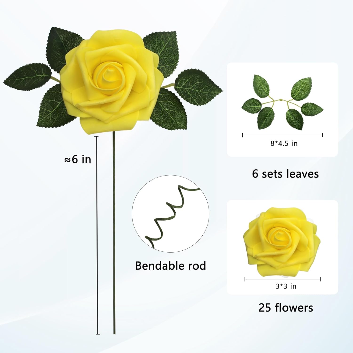 JOYLEX Artificial Flowers Realistic Roses, 25pcs Real Looking Fake Roses with Stem for DIY Wedding Bouquets Centerpieces Bridal Shower Party Home Romantic Decorations (Yellow) - Image 2