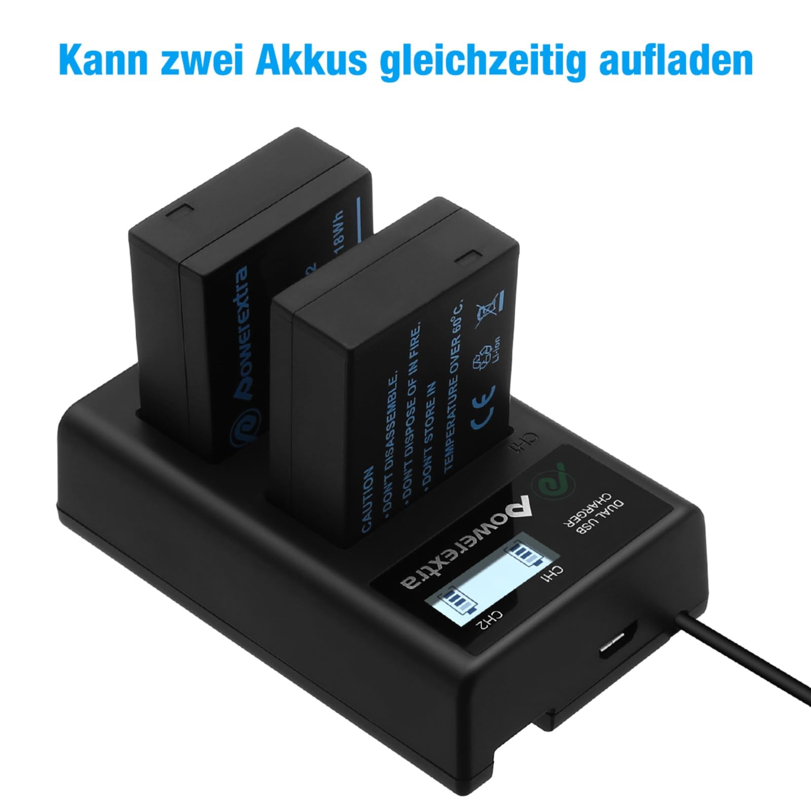 2 Stück Ersatzakku für Panasonic DMW BLC12 E und LCD Dual Ladegerät | kompatibel mit Panasonic Lumix DMC GX8 G70 G81 G7 G6 G5 FZ2000 FZ1000 FZ200 FZ300