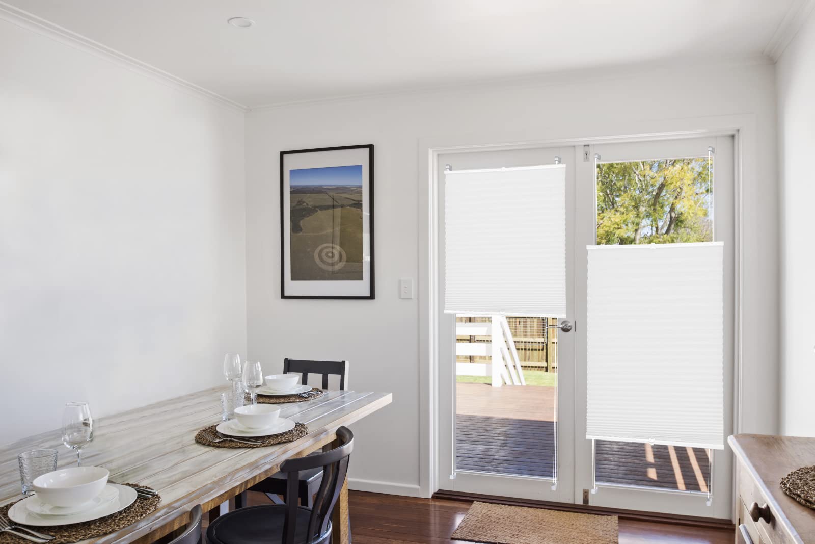 Estor plisado Klemmfix sin taladrar, deja pasar la luz, aspecto arrugado, estor plegable para ventanas y puertas Easyfix blanco, 110 x 130 cm