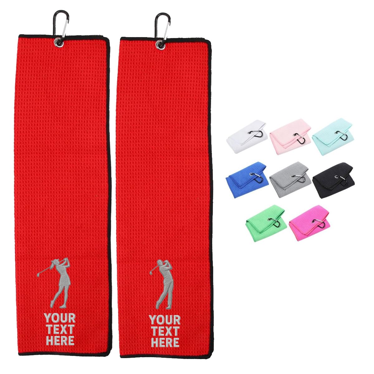 Van Der Linn Personalised Embroidered Custom Golf Towels with Clip (Red)