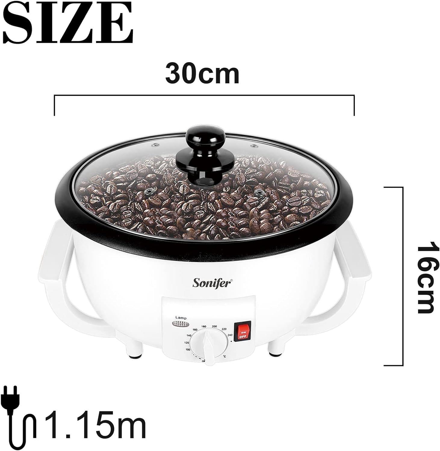 Elektrische Nussröstmaschine, Haushaltskaffeebohnenröster, Backmenge 300-350g, Multifunktionsbackmaschine zum Backen von Popcorn, Rohbohnen, Tee, Erdnüssen, Sesam,