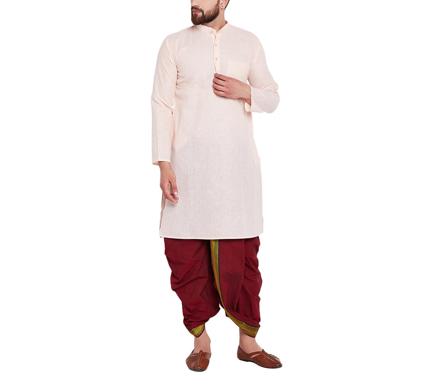 sojanya (Since 1958 Men's Brown and Black Cotton Dhoti Kurta Set-picture-20